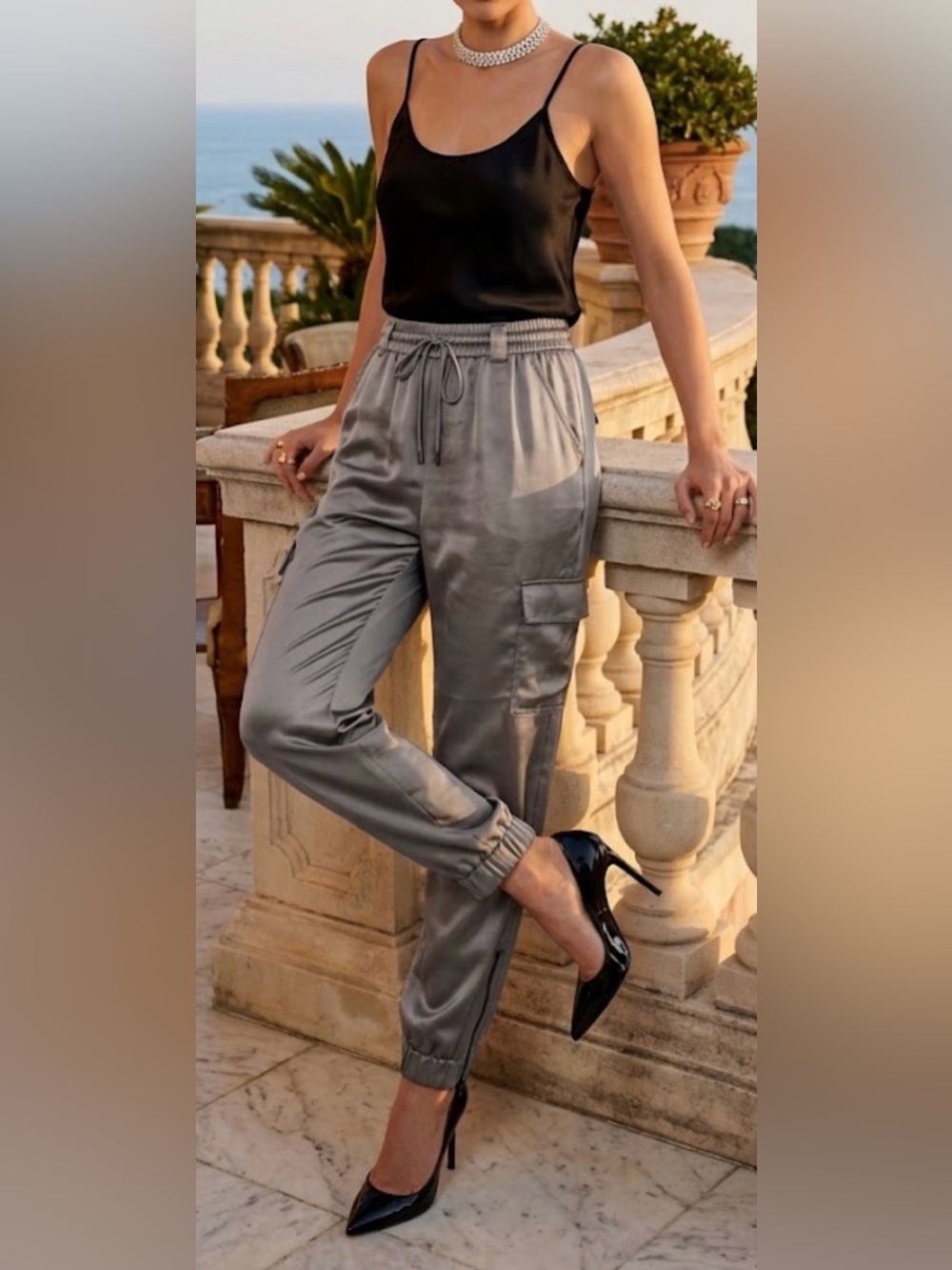 White House Black Market Gray Silky Jogger Pants with Relaxed Fit